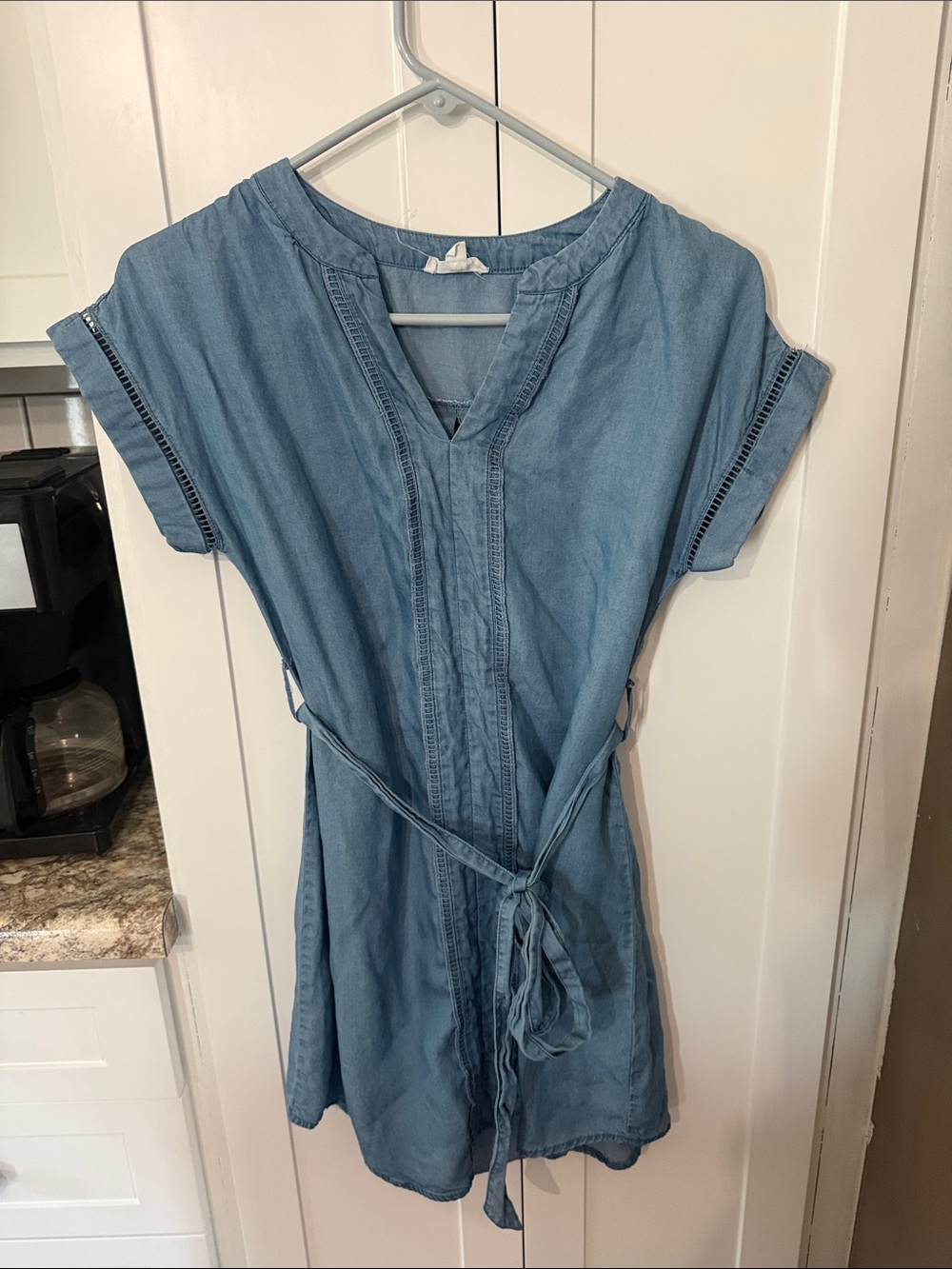 Blu Pepper Denim-Effect Tie-Waist Mini Dress in Light Blue